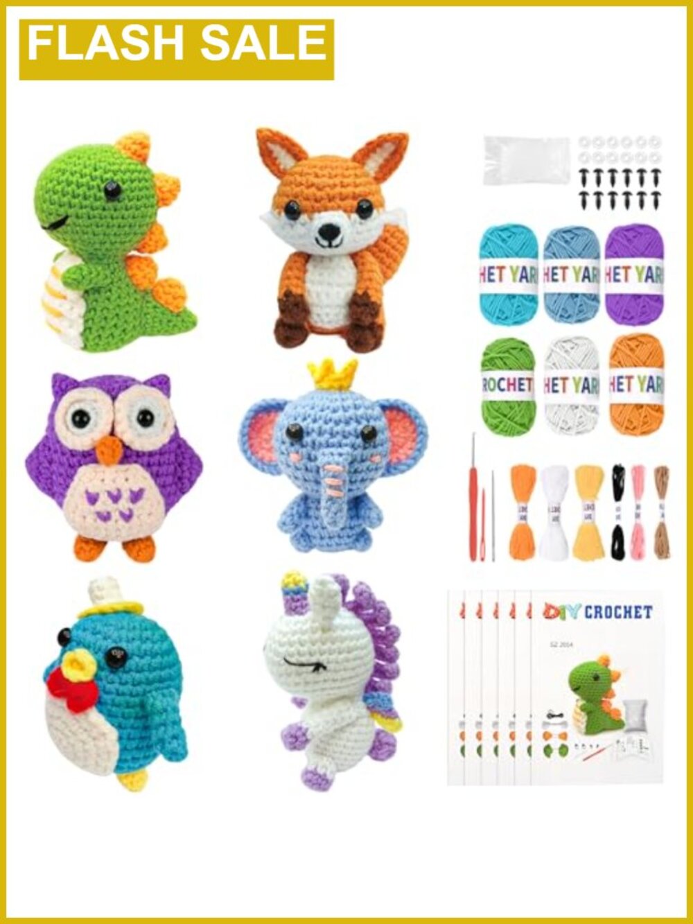 6PCS Crochet Kit for Beginners with Step-by-Step Video Tutorials Complete